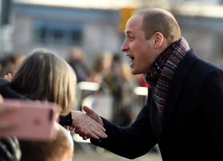 Britain's Prince William, Duke of Cambridge meets school children outside a community centre, in Dundee, Scotland, January 29, 2019. Ian Rutherford/Pool via REUTERS