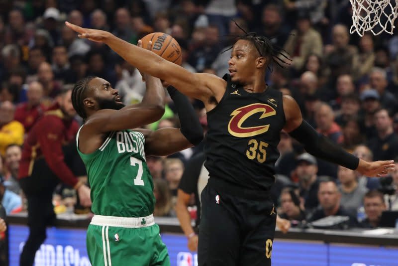 All-Star forward Jaylen Brown (L) and the Boston Celtics are on an 11-game winning streak. File Photo by Aaron Josefczyk/UPI