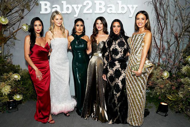 <p>Presley Ann/Getty</p> Vanessa Bryant, Kelly Sawyer Patricof, Co-CEO, Baby2Baby, Salma Hayek Pinault, Norah Weinstein, Co-CEO, Baby2Baby, Kim Kardashian and Jessica Alba attend 2023 Baby2Baby Gala Presented By Paul Mitchell at Pacific Design Center on November 11, 2023 in West Hollywood, California.