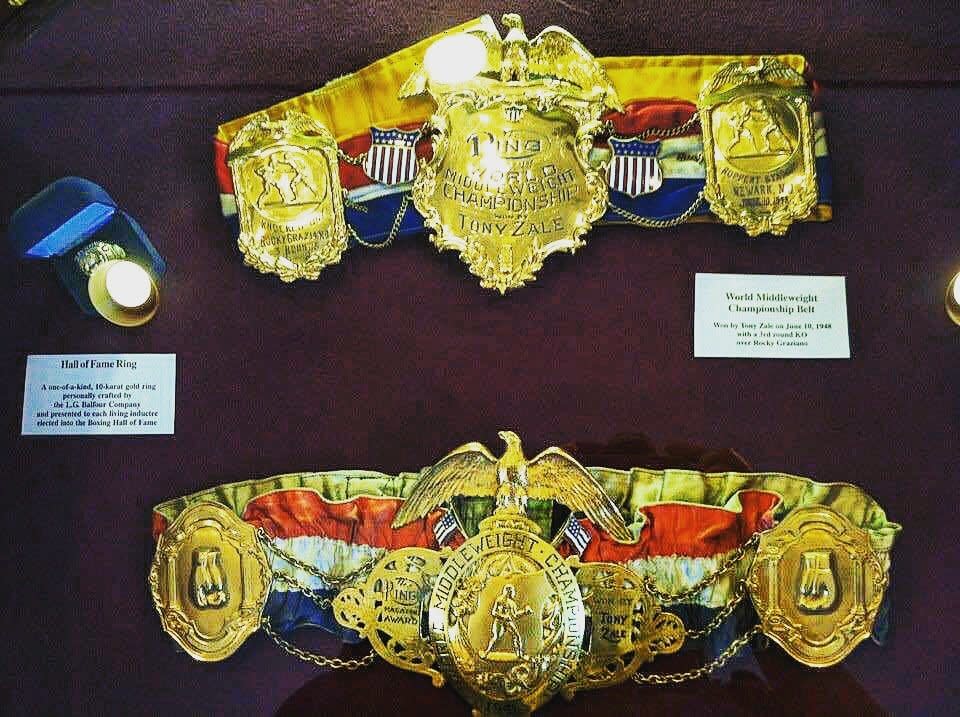 The belts that belonged to two-time world middleweight champion Tony Zale.