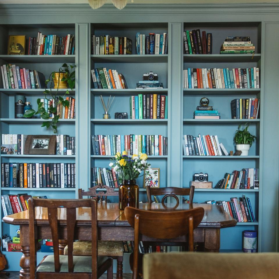 A built-in bookcase with IKEA BILLY bookcases