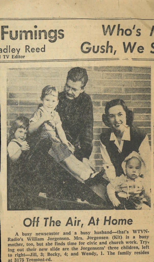 Jorgensen seen with wife, Kit, and their three daughters in a news clipping from his time as a newscaster in Cleveland, Ohio. FaceBook rebekah.jorgensen.3