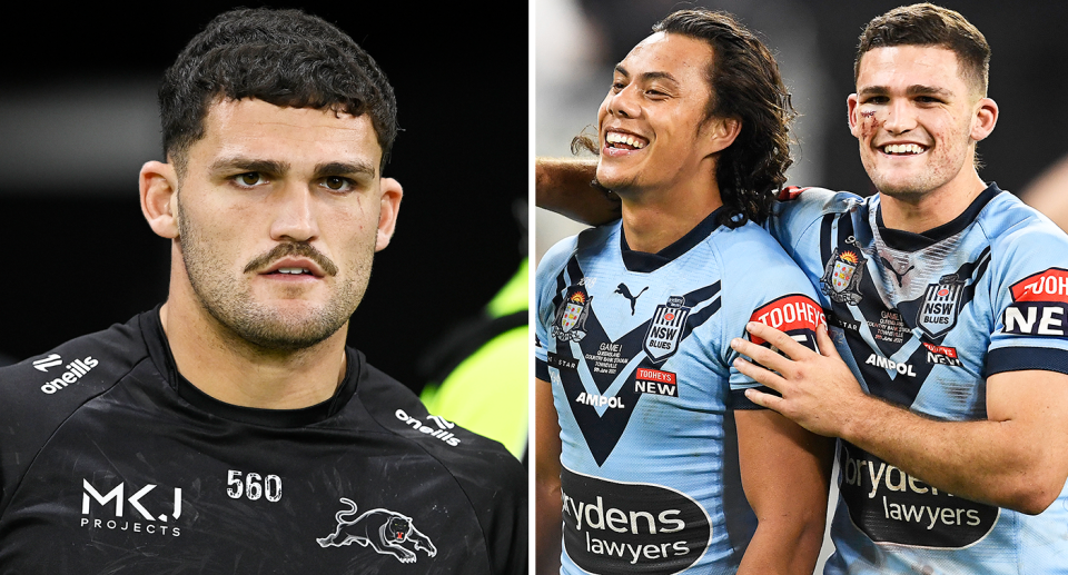 Pictured Nathan Cleary left and with Jarome Luai right