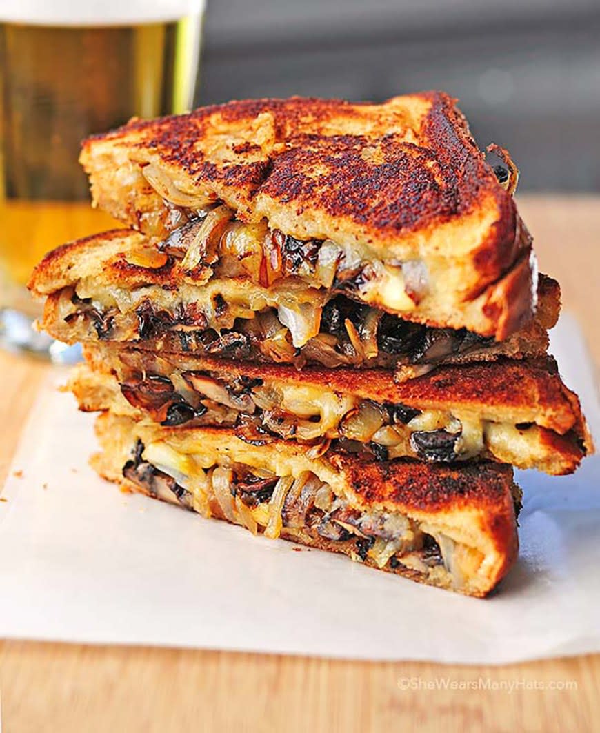 Grilled Cheese With Gouda, Roasted Mushrooms and Onions from She Wears Many Hats