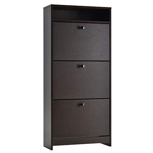 7) HOMCOM Trendy Shoe Storage Cabinet with 3 Large Fold-Out Drawers & a Spacious Top Surface for Small Items, Espresso
