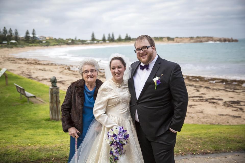 Skye on her wedding day in her grandmother's dress pictured with her grandma