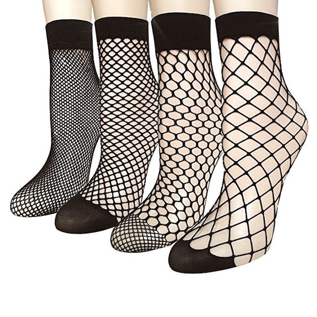 Justay Women's Lace Fishnet Sheer Ankle Dress Socks, Pack of 4