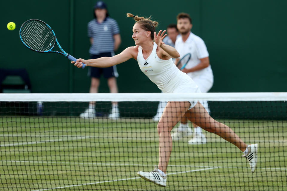 The Norwich tennis star, 29, joined forces with Manningtree player and old friend Patten to beat Julian Cash and Maia Lumsden in the first round on Monday afternoon