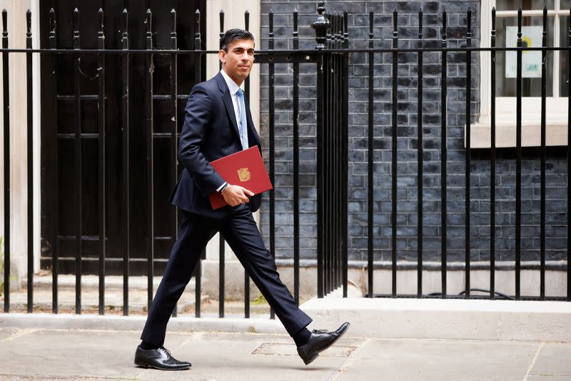 British Chancellor of the Exchequer Rishi Sunak leaves Downing Street, in London