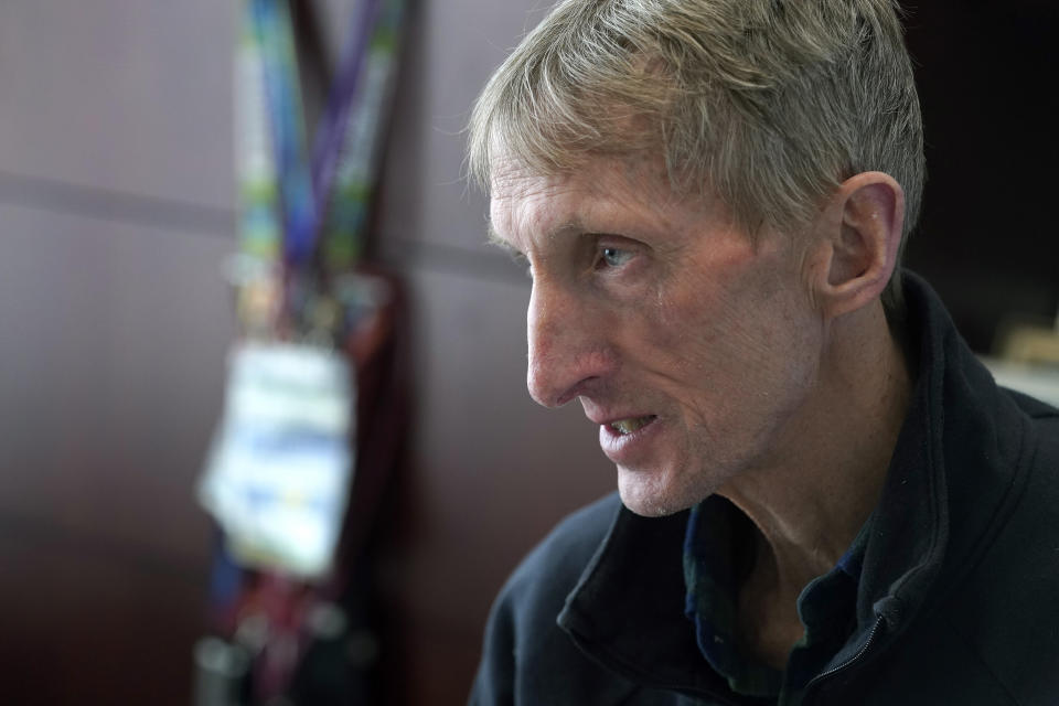 Bill Evans, chief of the Boston College Police Department and former commissioner of the Boston Police Department, speaks with a reporter from The Associated Press, Monday, March 27, 2023, at his office on the school's campus in Boston. In the days following the 2013 marathon bombing, he helped manage a citywide lockdown and manhunt as police identified, searched for, and located the brothers who planted the pair of pressure cooker bombs on Boylston Street.(AP Photo/Steven Senne)