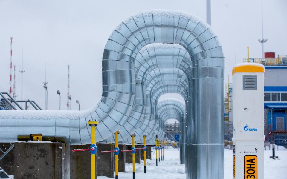 A branded marker post alongside pipework at the Gazprom PJSC Slavyanskaya compressor station, the starting point of the Nord Stream 2 gas pipeline, in Ust-Luga, Russia, on Thursday, Jan. 28, 2021. NordÂ StreamÂ 2 is a 1,230-kilometer (764-mile)Â gas pipelineÂ that will double the capacity of the existing undersea route from Russian fields to Europe -- the original Nord Stream -- which opened in 2011. Photographer: Andrey Rudakov/Bloomberg - Andrey Rudakov/Bloomberg