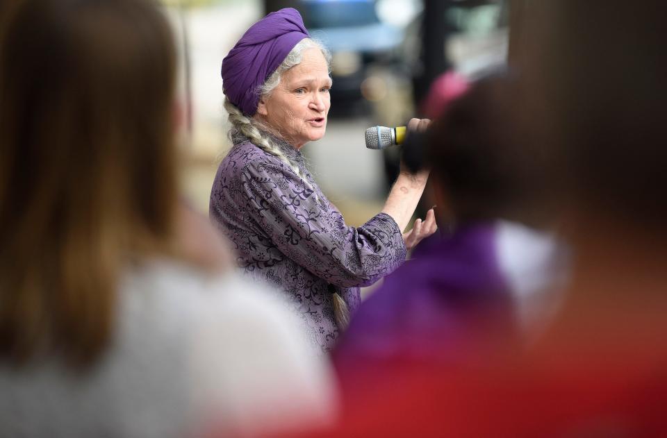 Meta Ellis of Montgomery Pride United speaks during a Pride Month Unity Vigil at City Hall in Montgomery, Ala., on Friday June 25, 2021.