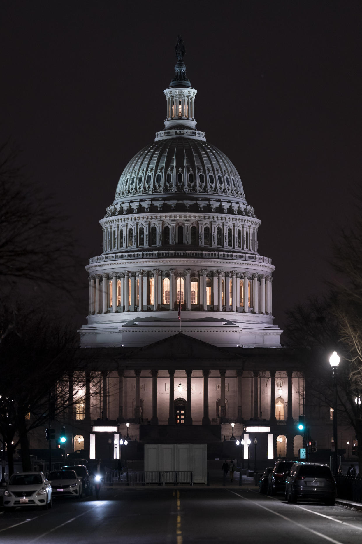 The Capitol is seen Wednesday evening as the House of Representatives works to approve the Respect for Marriage Act, a bill already passed in the Senate to codify both interracial and same-gender marriage, in Washington, Dec. 7, 2022. (AP Photo/J. Scott Applewhite)