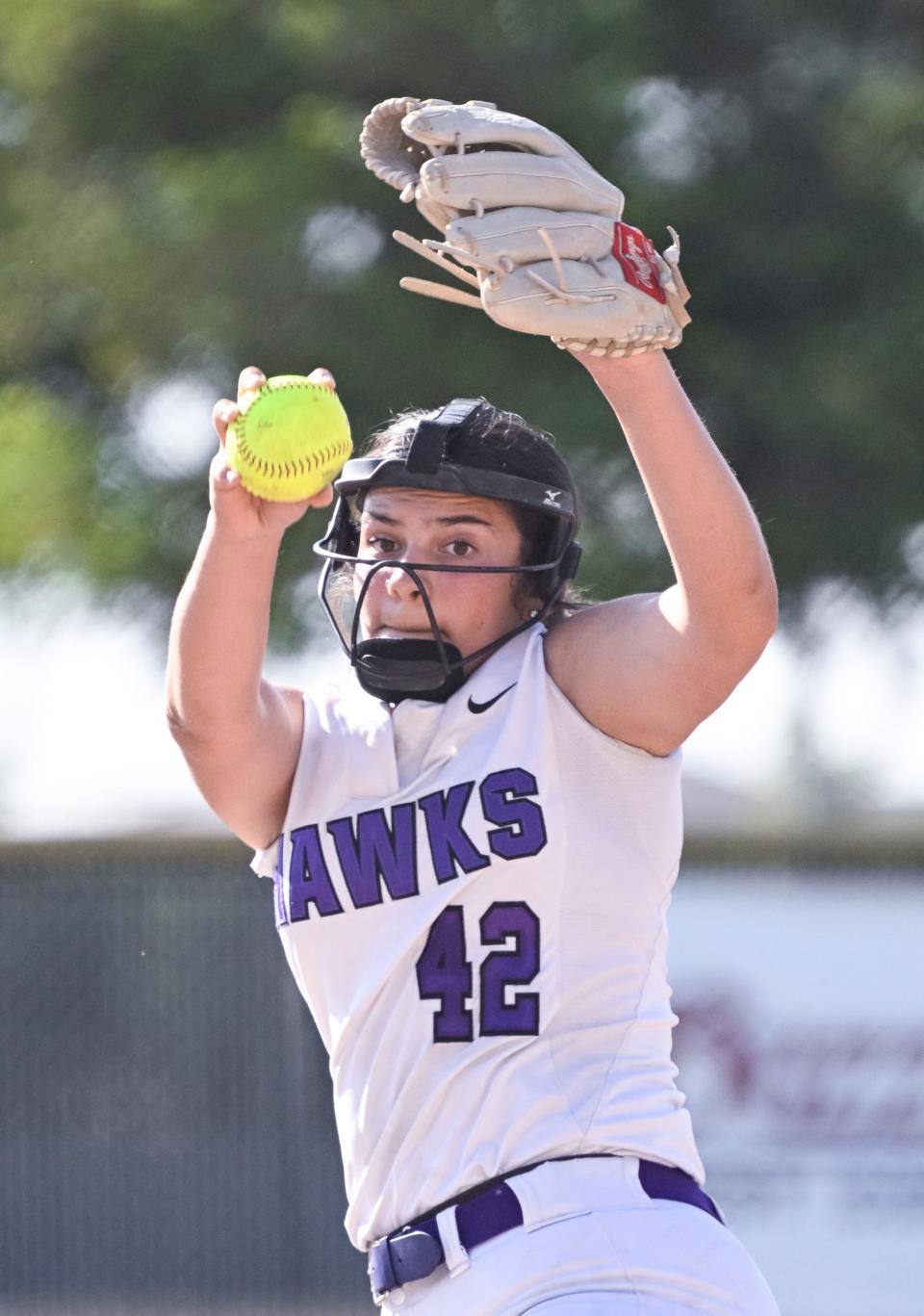 Mission Oak's Maleena Martin pitches against Golden West in a Division II CIF Central Section baseball playoff Wednesday, May 15, 2024