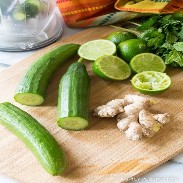 Ingredients for cucumber ginger agua fresca.