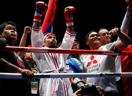 Boxing - WBA Welterweight Title Fight - Manny Pacquiao v Lucas Matthysse - Axiata Arena, Kuala Lumpur, Malaysia - July 15, 2018 Manny Pacquiao enters the ring. REUTERS/Lai Seng Sin