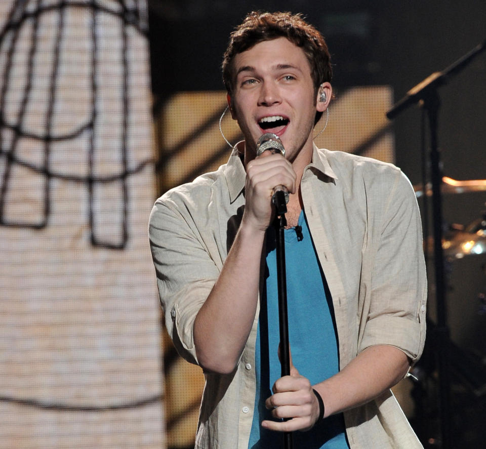 FILE - In this April 25, 2012 file photo released by Fox, contestant Phillip Phillips performs on the singing competition series "American Idol," in Los Angeles. The "American Idol" winner will be announced May 23, 2012. (AP Photo/Fox, Michael Becker, File)