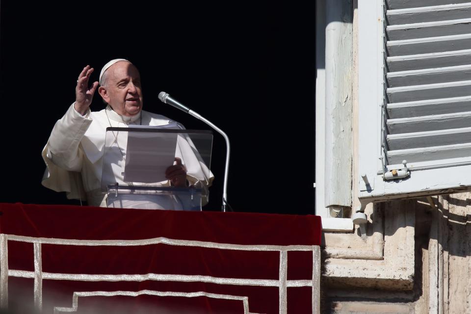 Pope Francis delivers Angelus prayer in St. Peter's Square at the Vatican on Jan. 1, 2022. (Evandro Inetti/Zuma Press/TNS)