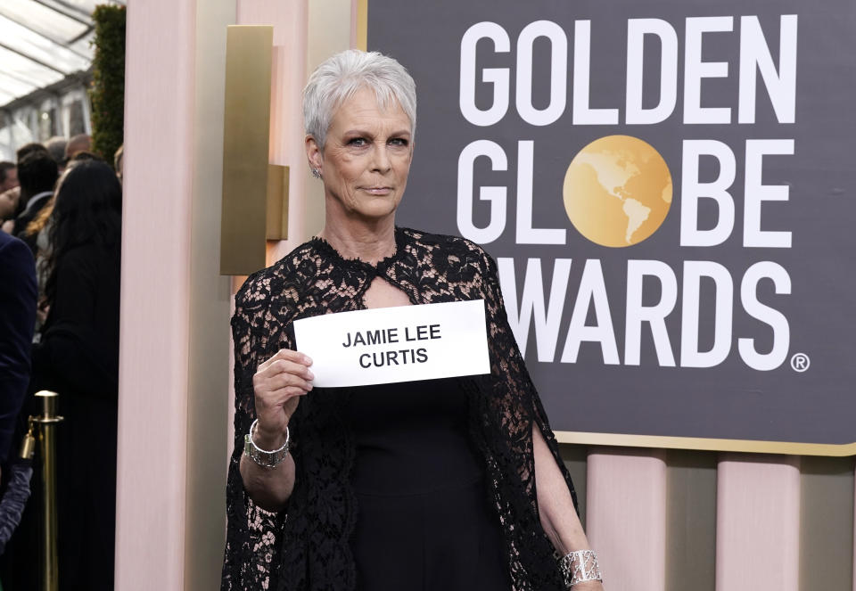 Jamie Lee Curtis arrives at the 80th annual Golden Globe Awards at the Beverly Hilton Hotel on Tuesday, Jan. 10, 2023, in Beverly Hills, Calif. (Photo by Jordan Strauss/Invision/AP)