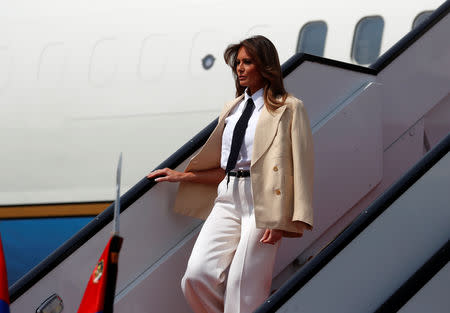 U.S. first lady Melania Trump arrives in Cairo, Egypt, October 6, 2018. REUTERS/Carlo Allegri