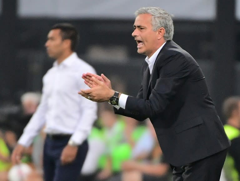 Manchester United's manager Jose Mourinho reacts during a football match against Feyenoord in Rotterdam on September 15, 2016