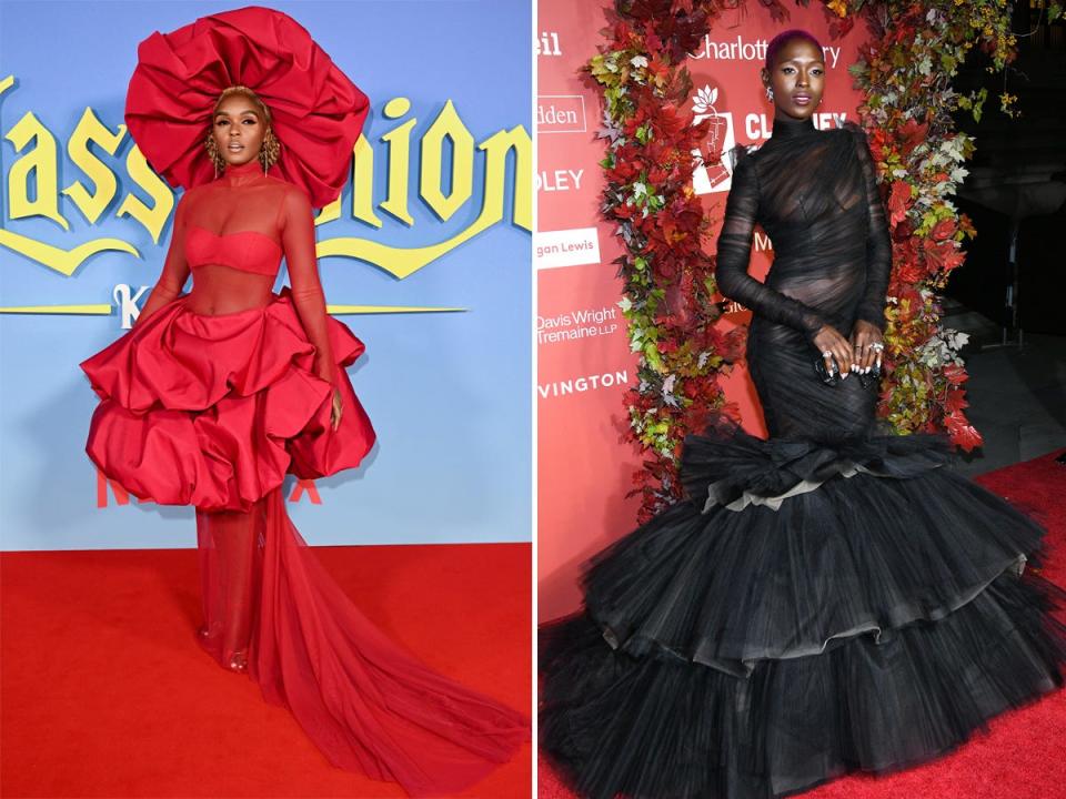 Gowns designed by Christian Siriano, worn by Janelle Monáe and Jodie Turner-Smith.