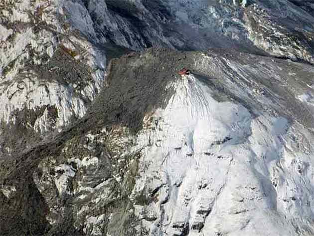 Photo: Rock avalanche on the South Face of Aoraki/Mount Cook posted by the NZ Department of Conservation.