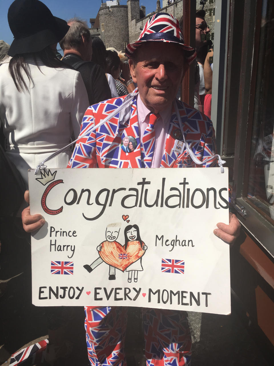 Long-term royal fan Terry Hutt, 83, in Windsor following the wedding of Prince Harry and Meghan Markle, on May 19 2018.