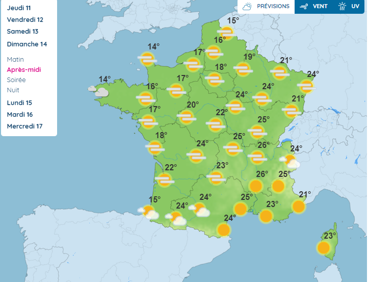 Les prévisitions météo attendues pour ce dimanche 14 avril.
© Météo-France