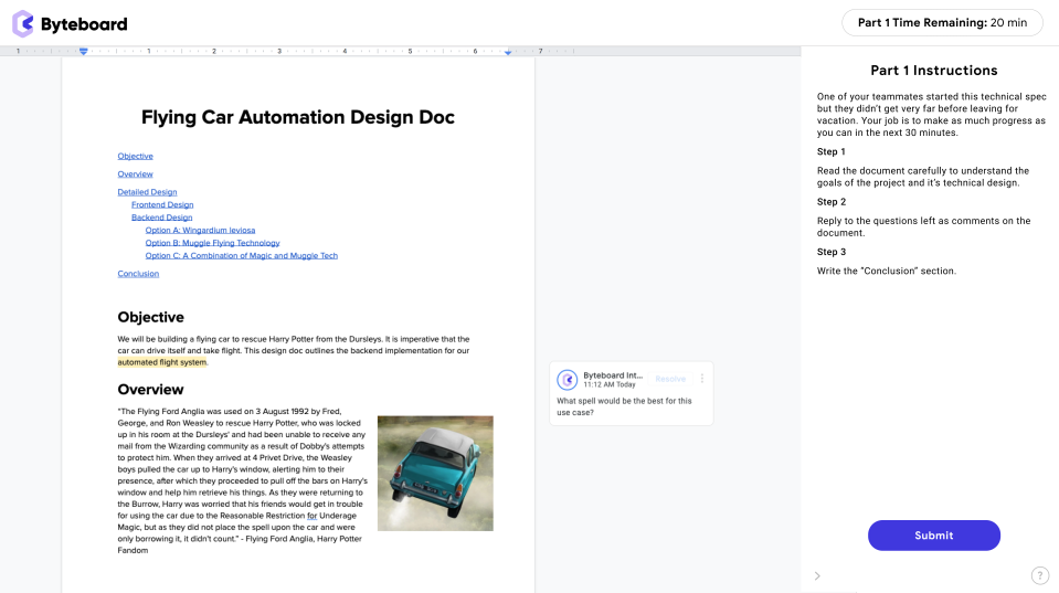 byteboard interview technical spec exercise