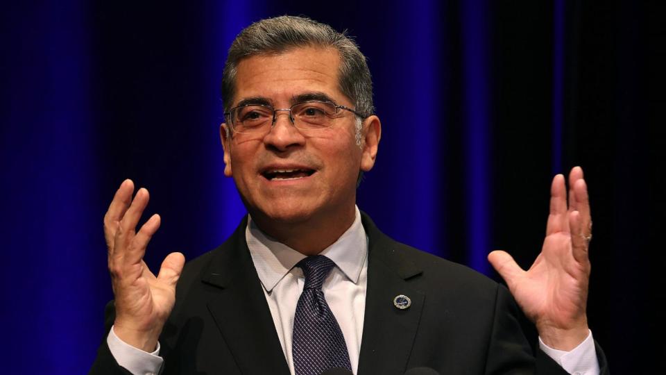 PHOTO: U.S. Health and Human Services Secretary Xavier Becerra speaks during a reproductive rights event with Vice President Kamala Harris at the Mexican Heritage Plaza on January 29, 2024 in San Jose, California. (Justin Sullivan/Getty Images)