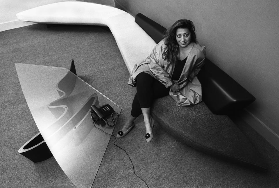 Iraqi architect Zaha Hadid in her London office, 1985. (Photo: Christopher Pillitz/Getty Images)