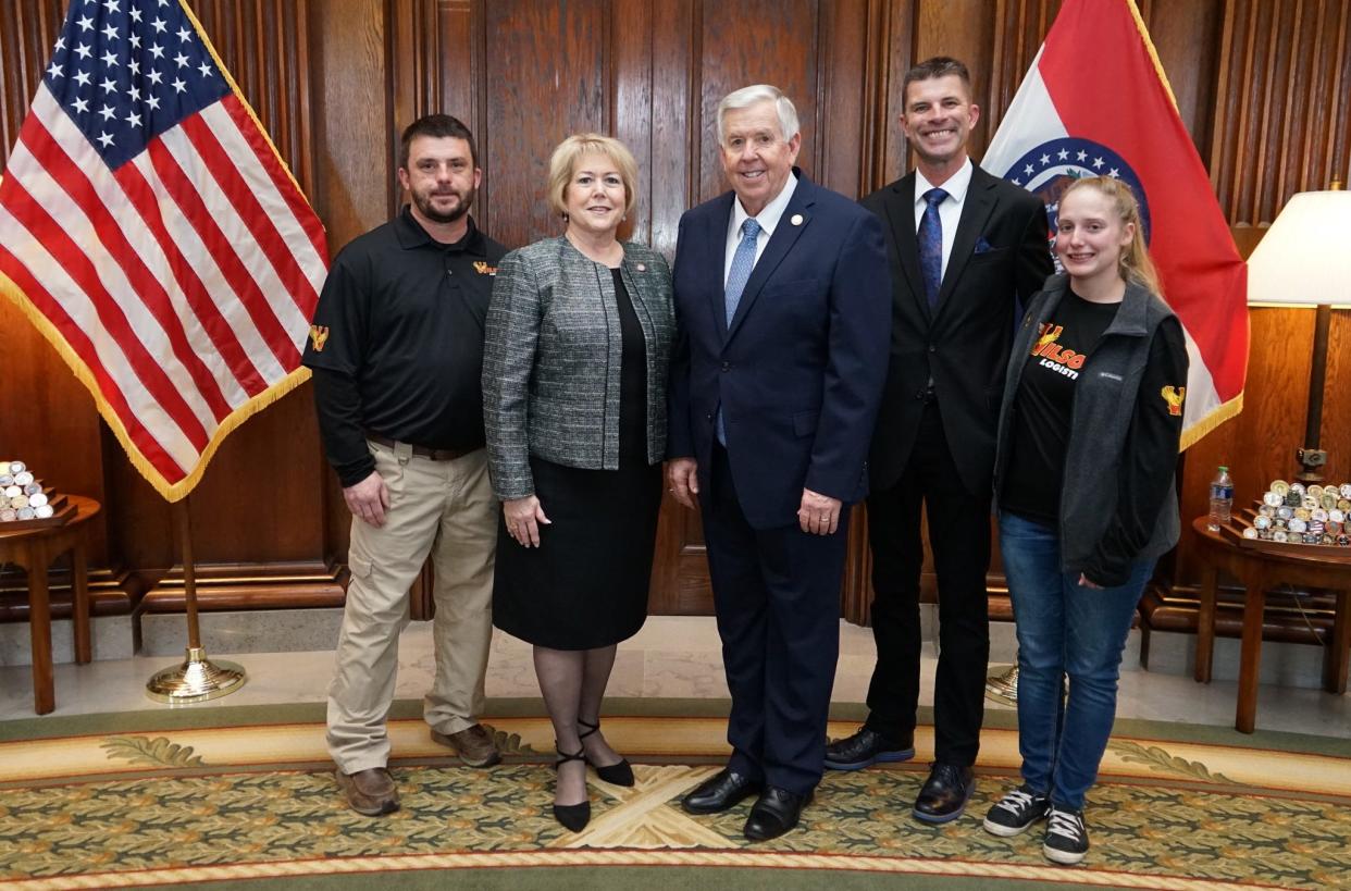 Ricky Schmoll, Teresa Parson, Gov. Mike Parson, Jeff Fields, and Kayla Putnam.