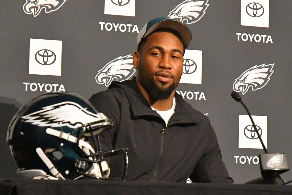 Eagles linebacker Haason Reddick meets the media for the first time after signing a free agent contract with the team.