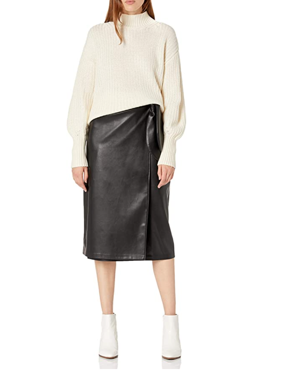 Manon Faux-Leather Wrap-Front Midi Skirt