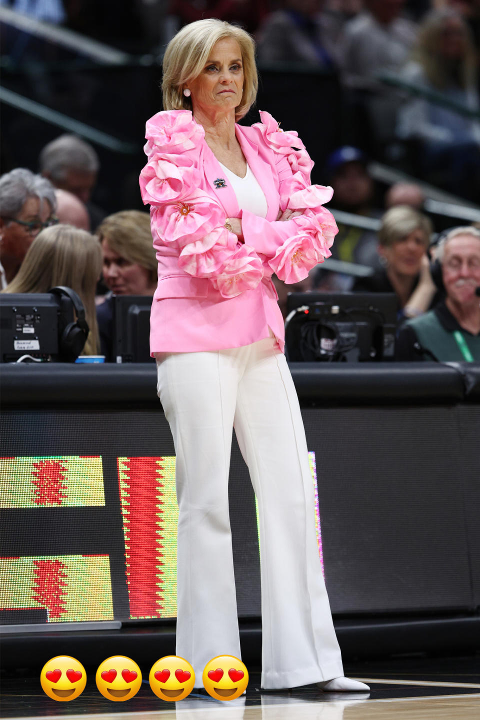 Mulkey at the LSU vs Virginia Tech game on March 31, 2023.