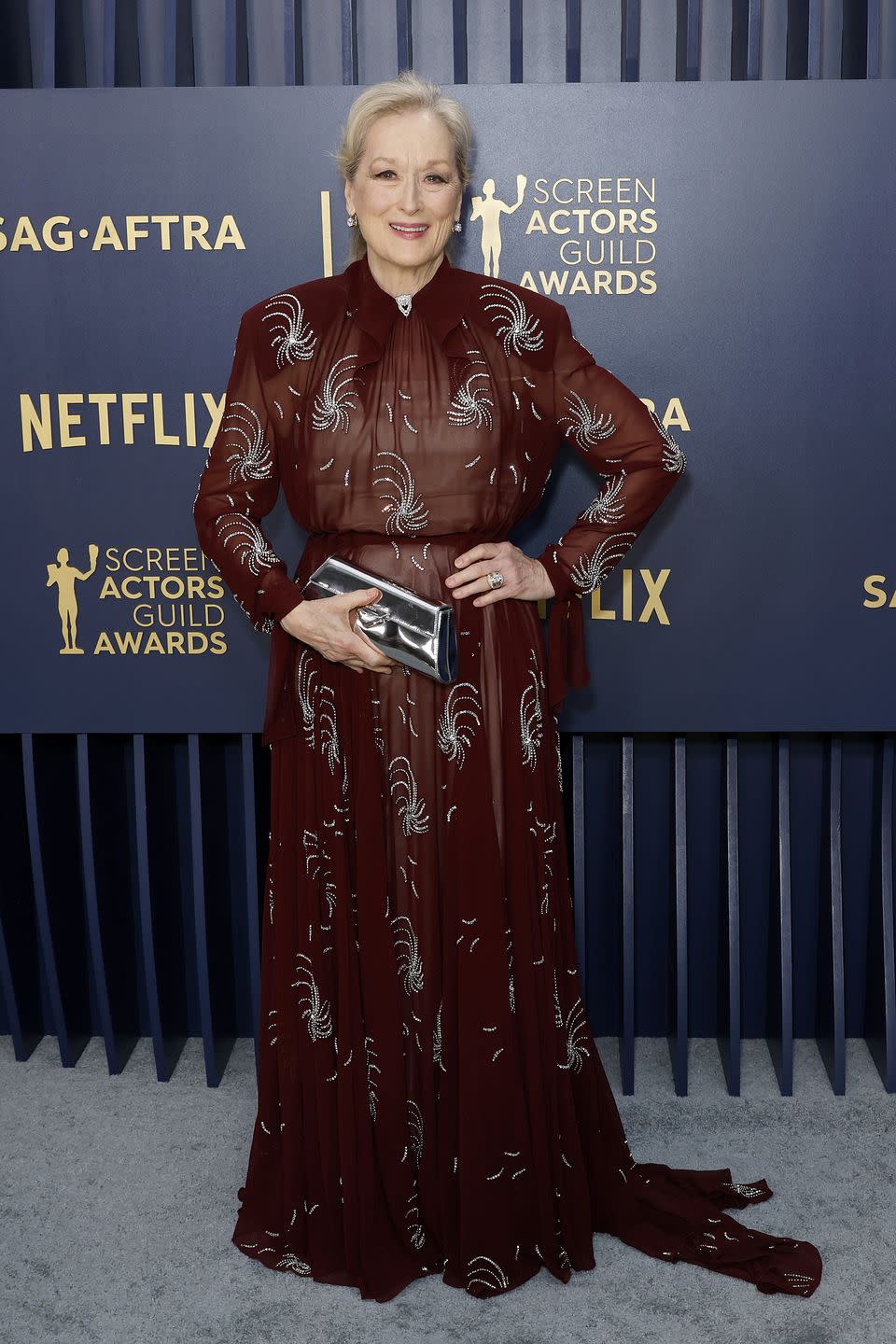 los angeles, california february 24 meryl streep attends the 30th annual screen actors guild awards at shrine auditorium and expo hall on february 24, 2024 in los angeles, california photo by frazer harrisongetty images