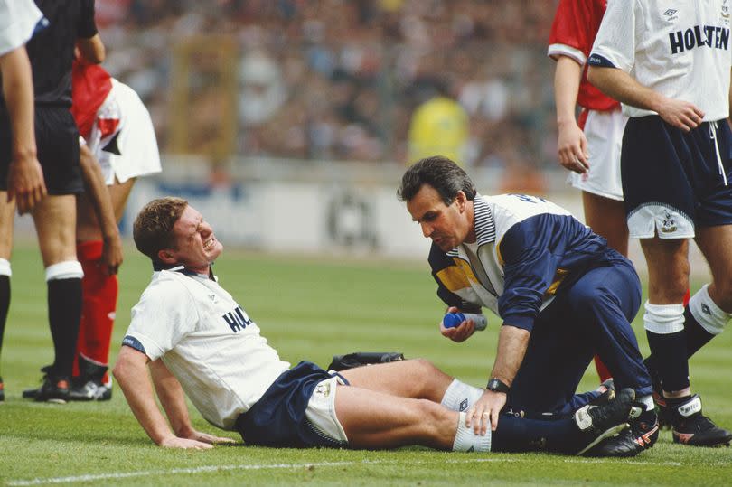 Gascoigne suffered a horrible injury in the 1991/1992 FA Cup final. -Credit:Simon Bruty/Getty Images