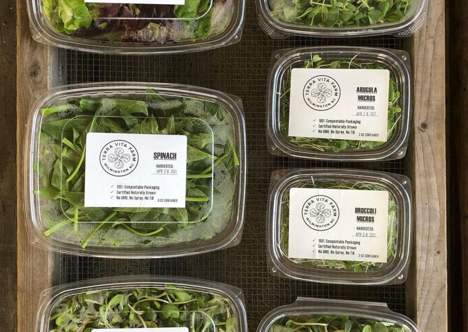 Packaged greens and microgreens from Terra Vita Farm in Castle Hayne.