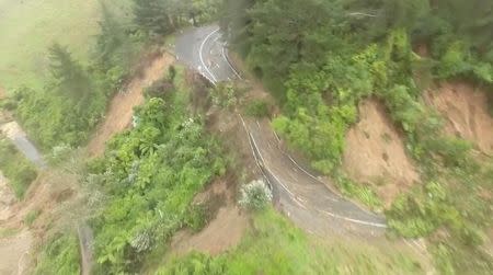 The Takaka Hill is pictured after the storm Gita hit New Zealand, in this still image taken from a drone footage from February 20, 2018 obtained from social media. James Thomas via REUTERS