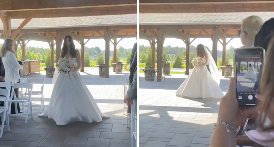 The bride was walking down the aisle alone due to the passing of her parents, when the groom made a heartwarming gesture. Photo: TikTok/@sammypass