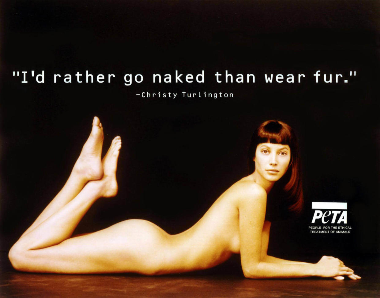 Christy Turlington was one of the first celebrities to pose nude for PETA's anti-fur campaign. (Photo: PETA)