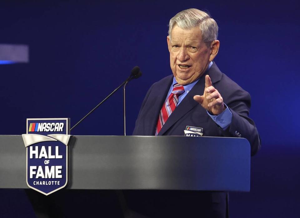 NASCAR Hall of Fame member Donnie Allison speaks during the NASCAR Hall of Fame induction ceremony in Charlotte, NC on Friday, January 19, 2024.