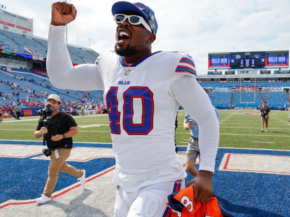 Von Miller walks off the field after a preseason game against the Denver Broncos.