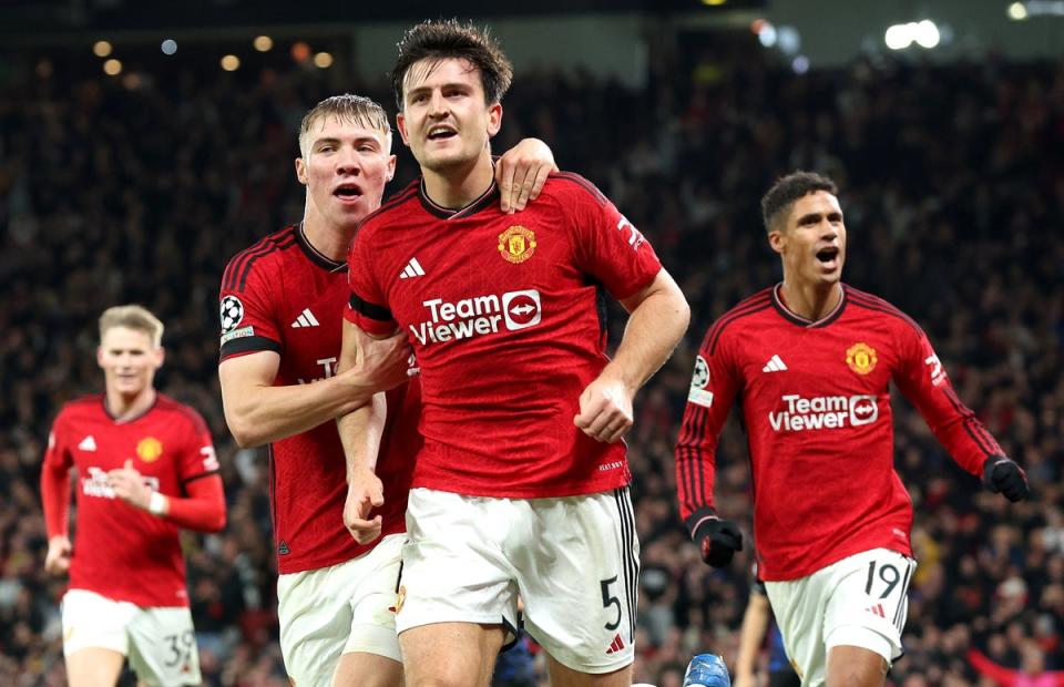 Harry Maguire’s second-half header earned United all three points (EPA)