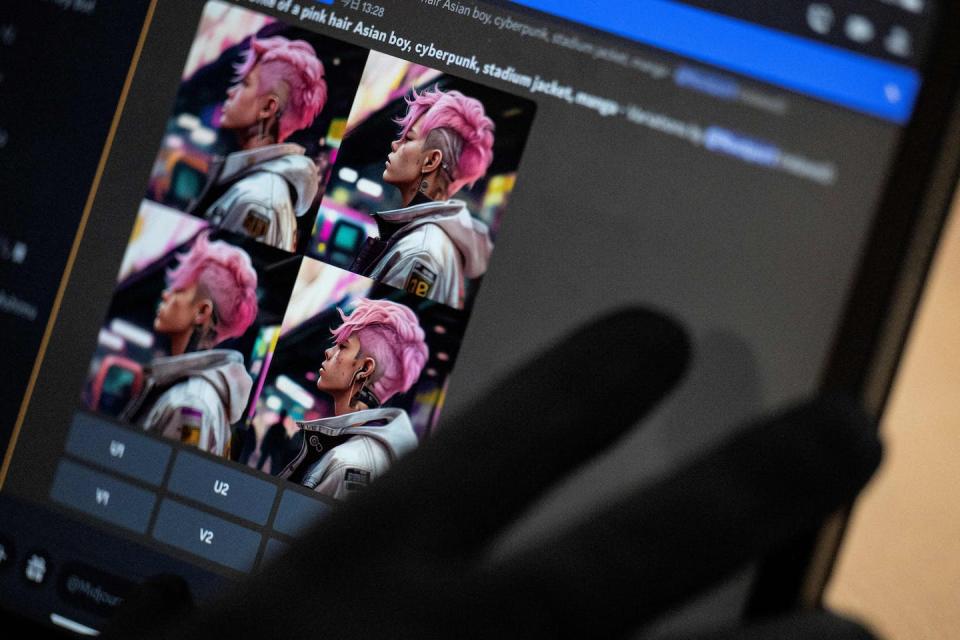 A few keywords – pink hair, Asian boy, cyberpunk, stadium jacket, Manga – yield striking and believable images of a person who never existed. <a href="https://www.gettyimages.com/detail/news-photo/this-photo-illustration-taken-on-january-31-2023-shows-an-news-photo/1247801593" rel="nofollow noopener" target="_blank" data-ylk="slk:Richard A. Brooks/AFP via Getty Images;elm:context_link;itc:0;sec:content-canvas" class="link ">Richard A. Brooks/AFP via Getty Images</a>