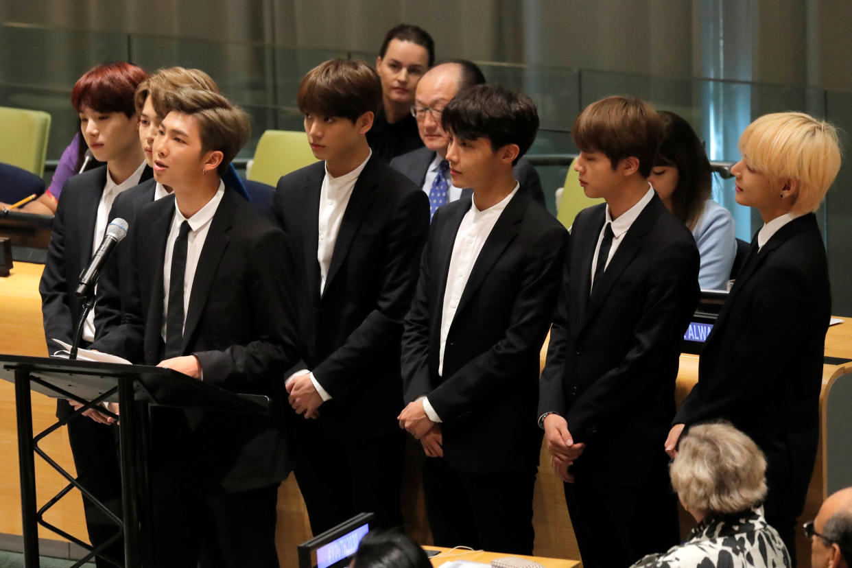 Korean pop singers BTS at the U.N. Youth Strategy Conference on 24 September 2018. (PHOTO: Reuters)