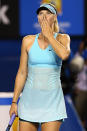 Maria's standard salute to the crowd after another win, the kiss.