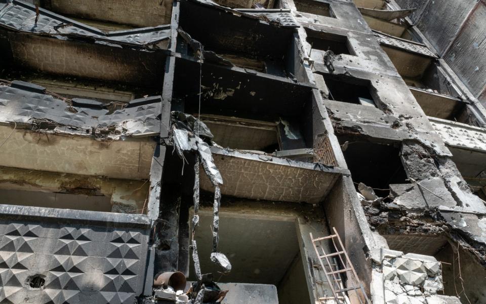 A destroyed residential building which was shelled by the Russia in Kharkiv - Anadolu