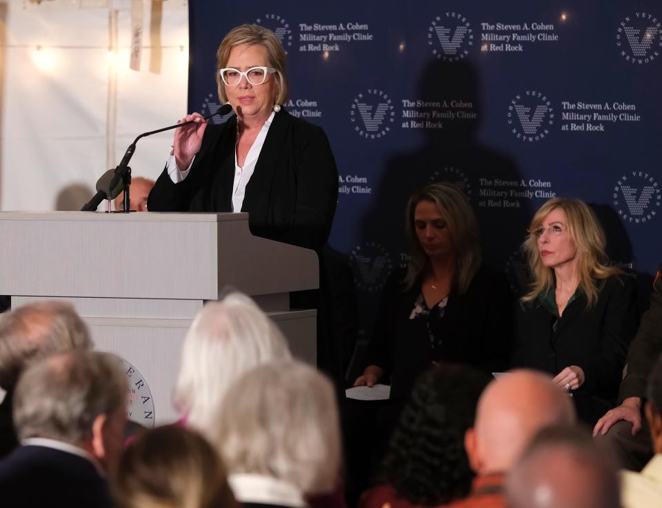 Verna Foust, CEO, Red Rock Behavioral Health, talks about the program. The Steven A. Cohen Military Family Clinic at Red Rock grand opening ceremony for the Oklahoma City location, Tuesday, Oct. 24, 2023